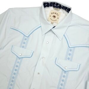 Rowel Western Shirt Mens 2XL Blue Stripe Guayabera Pearl Snap Short Sleeve